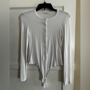 White Ribbed Button-Up Bodysuit